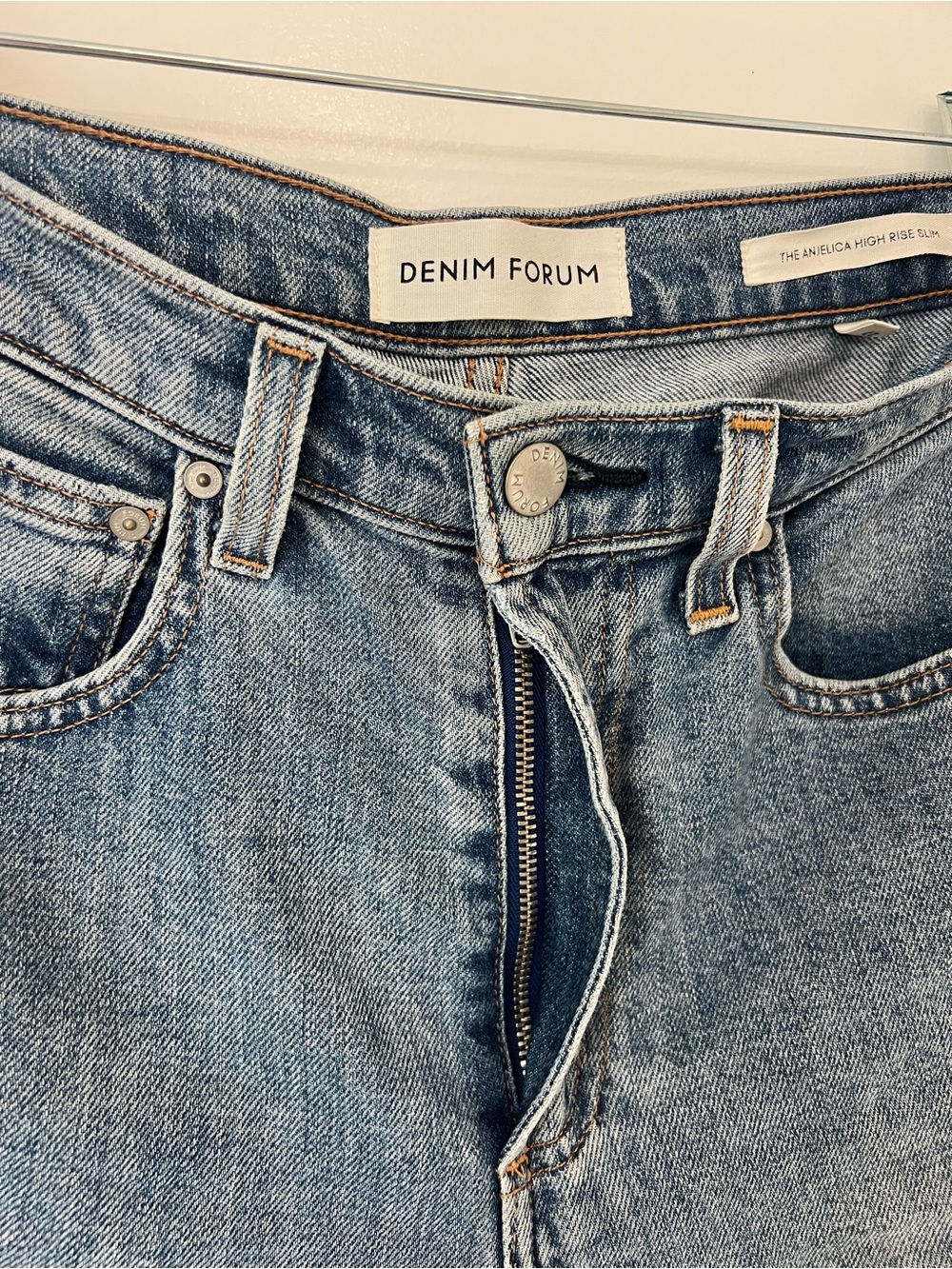 Denim Forum Women's Light Blue High-Rise Jeans with Exposed Zip